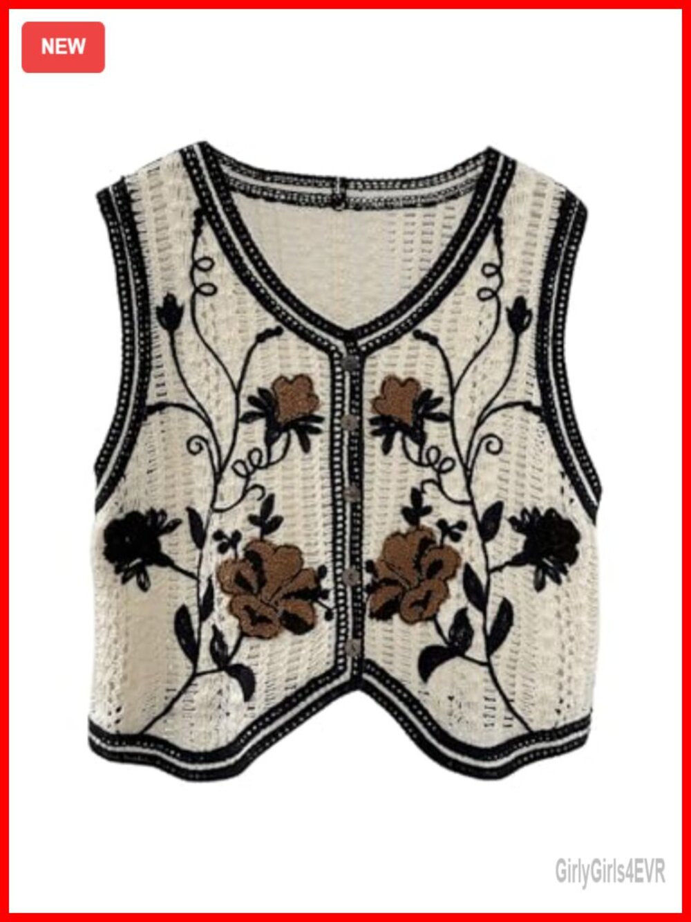 Embroidered Floral Crochet Vest Western Button Top Rodeo Outfit